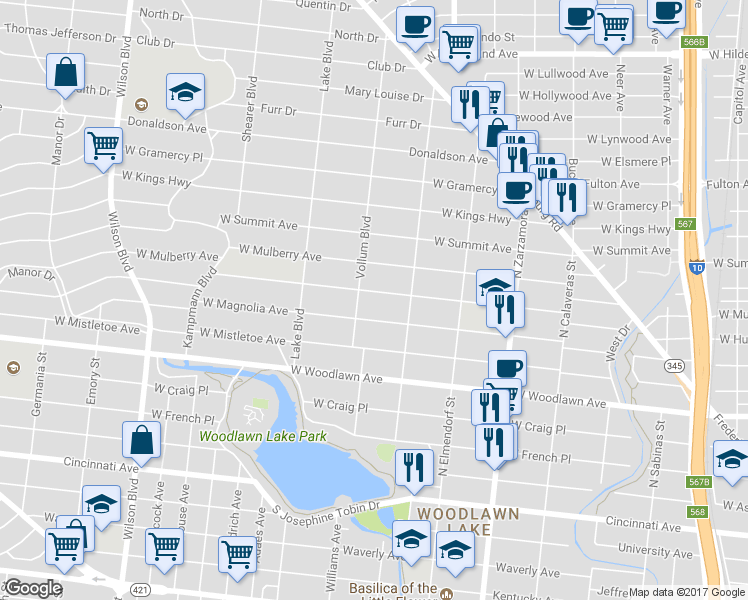 map of restaurants, bars, coffee shops, grocery stores, and more near 1923 West Magnolia Avenue in San Antonio