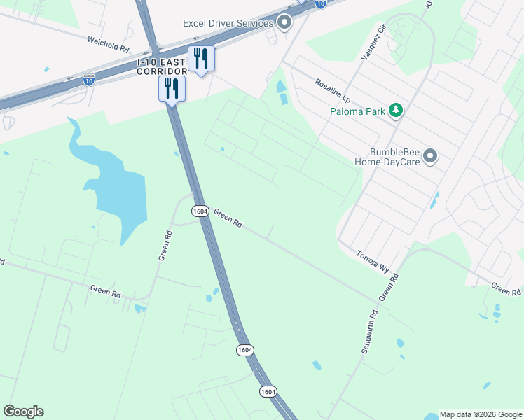 map of restaurants, bars, coffee shops, grocery stores, and more near 10225 Green Road in Converse