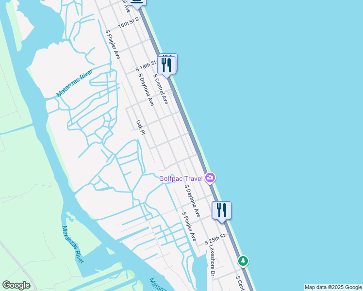 map of restaurants, bars, coffee shops, grocery stores, and more near 2116 South Central Avenue in Flagler Beach