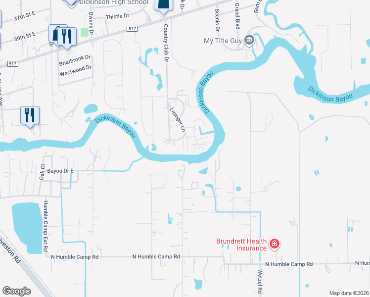 map of restaurants, bars, coffee shops, grocery stores, and more near 5003 Bayou Bend Drive in Dickinson
