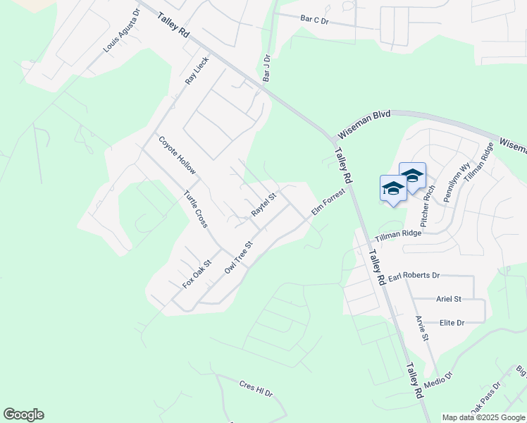 map of restaurants, bars, coffee shops, grocery stores, and more near 13550 Raytel Street in San Antonio