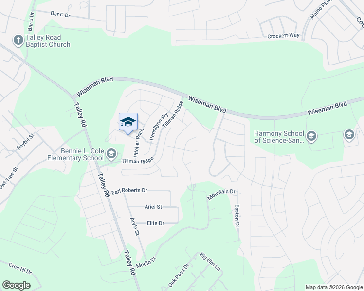 map of restaurants, bars, coffee shops, grocery stores, and more near 12832 Tibetta Green in San Antonio