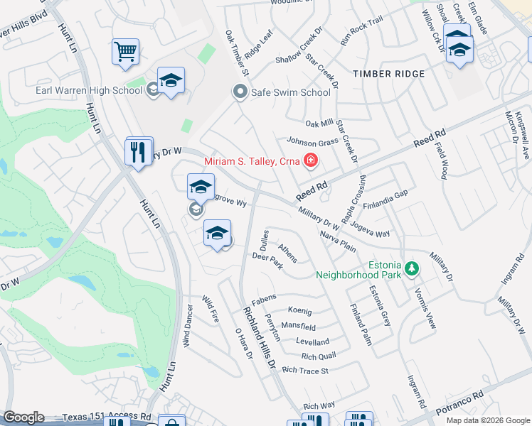 map of restaurants, bars, coffee shops, grocery stores, and more near 1738 Richland Hills Drive in San Antonio