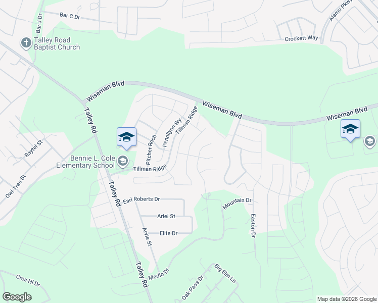 map of restaurants, bars, coffee shops, grocery stores, and more near 2223 Abadeer Trail in San Antonio