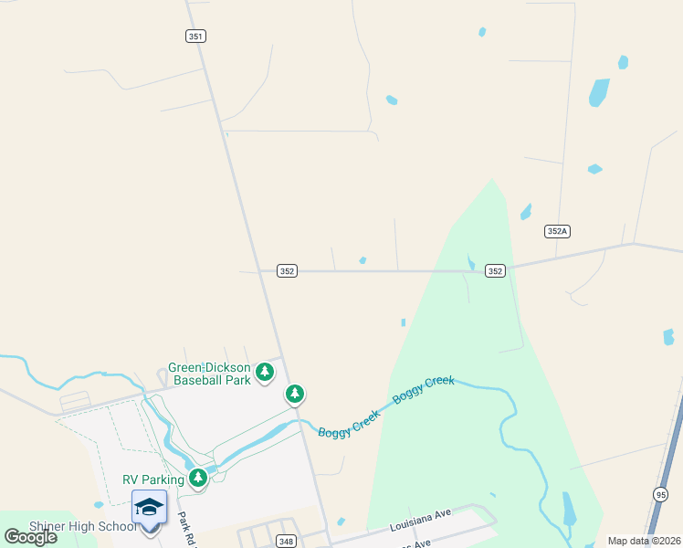 map of restaurants, bars, coffee shops, grocery stores, and more near 314 County Road 352 in Shiner