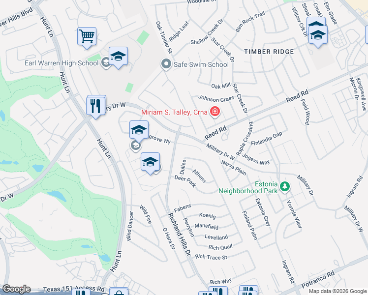 map of restaurants, bars, coffee shops, grocery stores, and more near 1738 Richland Hills Drive in San Antonio