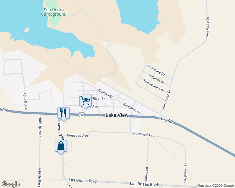 map of restaurants, bars, coffee shops, grocery stores, and more near 100 River Street in Del Rio