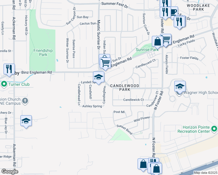 map of restaurants, bars, coffee shops, grocery stores, and more near 3714 Candleglenn in San Antonio