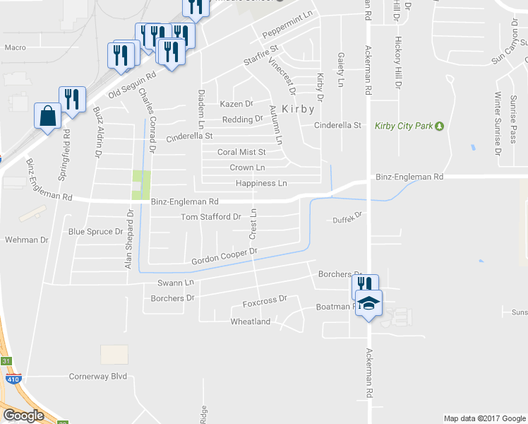 map of restaurants, bars, coffee shops, grocery stores, and more near 5211 Tom Stafford Drive in San Antonio
