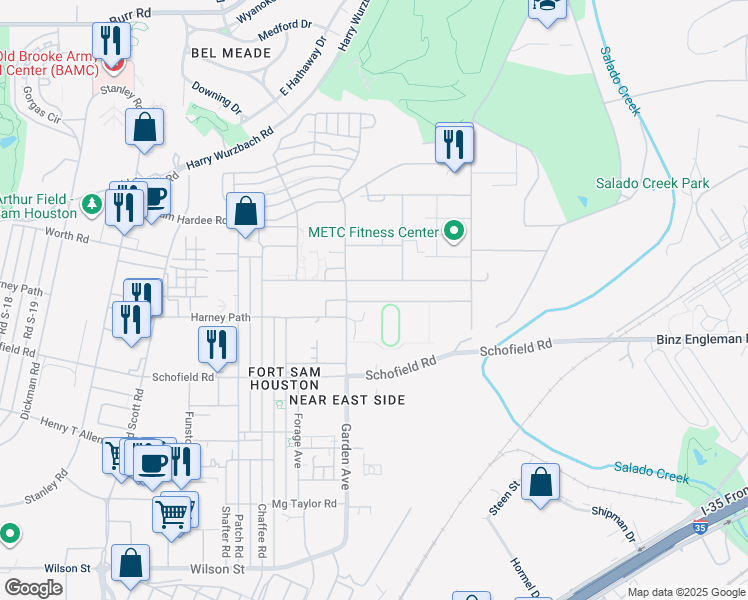 map of restaurants, bars, coffee shops, grocery stores, and more near 3216 Cpl Johnson Road in San Antonio