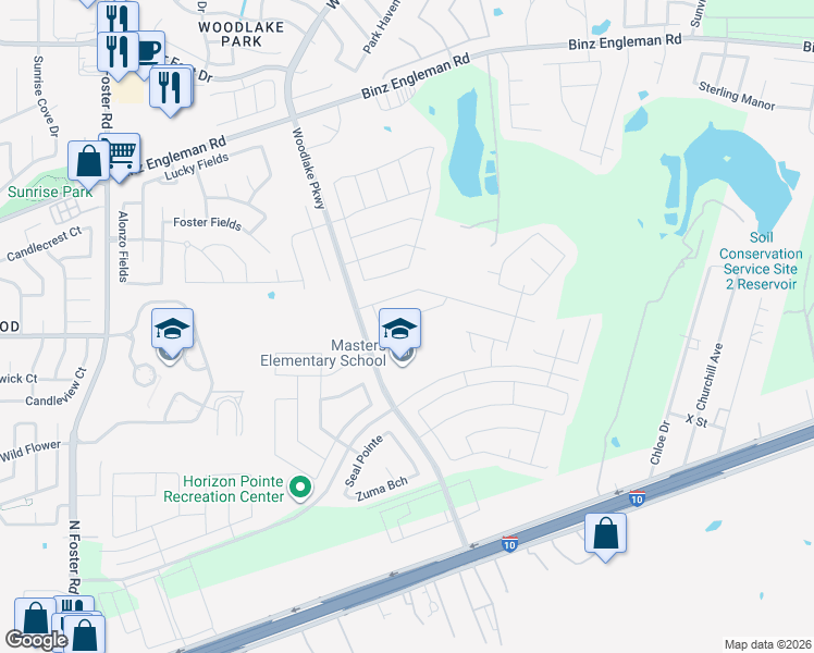 map of restaurants, bars, coffee shops, grocery stores, and more near 7135 Quarter Moon in Converse