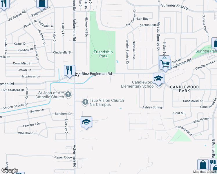 map of restaurants, bars, coffee shops, grocery stores, and more near 5700-5754 Binz-Engleman Road in San Antonio