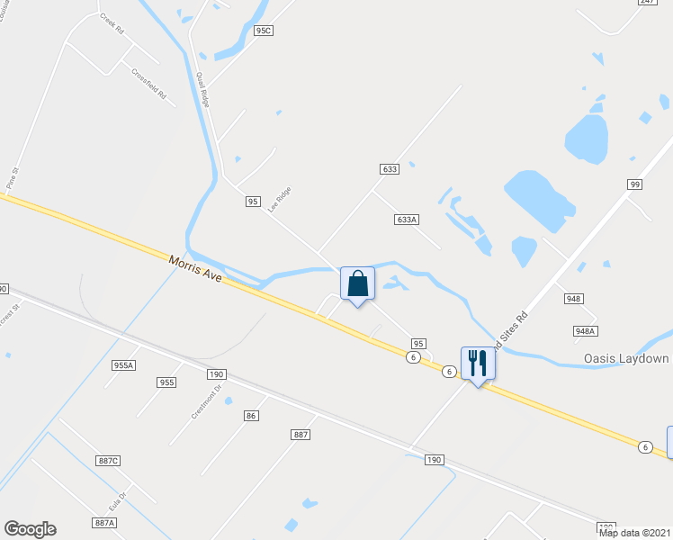 map of restaurants, bars, coffee shops, grocery stores, and more near 9099 Mustang Bayou Road in Manvel
