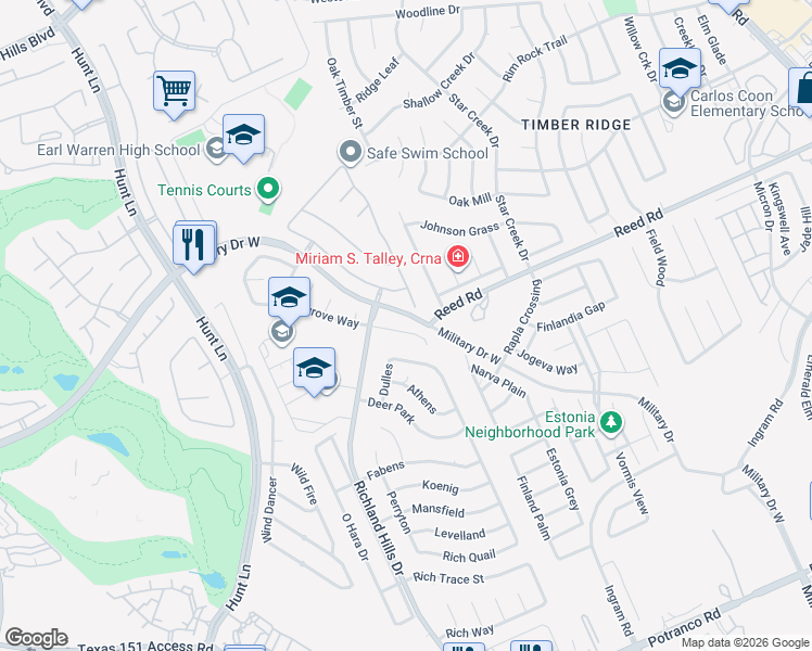 map of restaurants, bars, coffee shops, grocery stores, and more near 2411 Sage Hollow in San Antonio