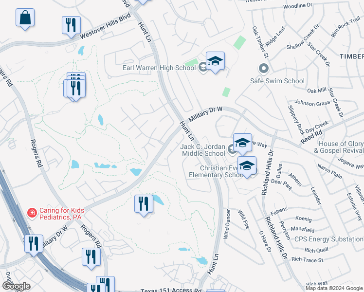 map of restaurants, bars, coffee shops, grocery stores, and more near 2310 Dewey Point in San Antonio