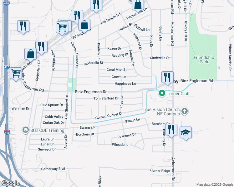 map of restaurants, bars, coffee shops, grocery stores, and more near 5203 Binz-Engleman Road in San Antonio