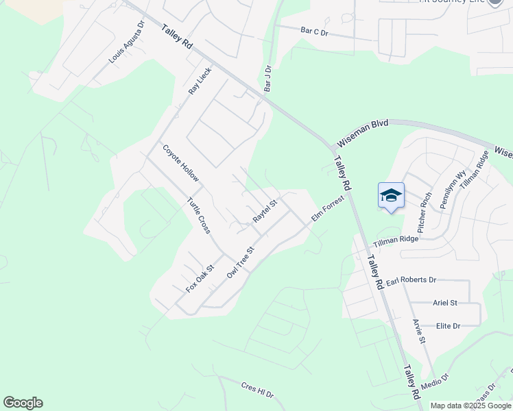 map of restaurants, bars, coffee shops, grocery stores, and more near 13533 Raytel Street in San Antonio