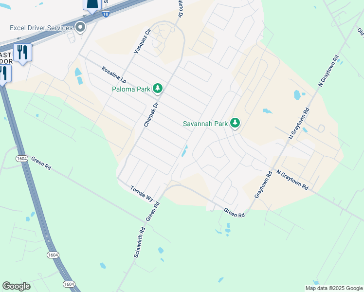 map of restaurants, bars, coffee shops, grocery stores, and more near 10815 Prusiner Dr in Converse