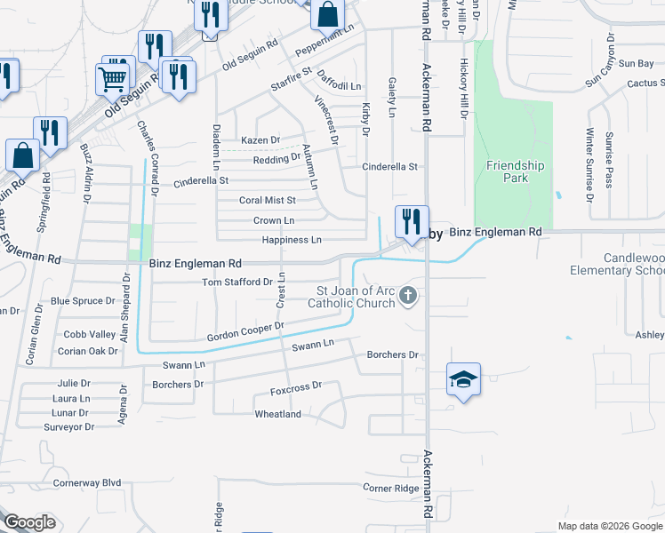 map of restaurants, bars, coffee shops, grocery stores, and more near 5335 Binz-Engleman Road in San Antonio