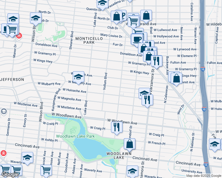 map of restaurants, bars, coffee shops, grocery stores, and more near 1926 West Mulberry Avenue in San Antonio