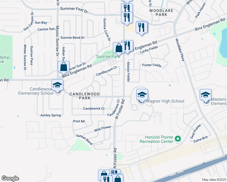 map of restaurants, bars, coffee shops, grocery stores, and more near 6503 Candlearch Circle in San Antonio