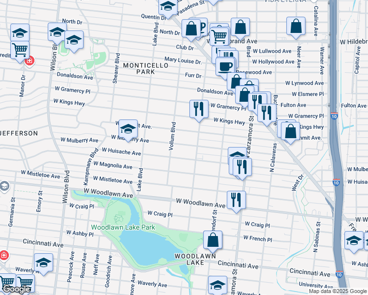 map of restaurants, bars, coffee shops, grocery stores, and more near 1926 West Mulberry Avenue in San Antonio