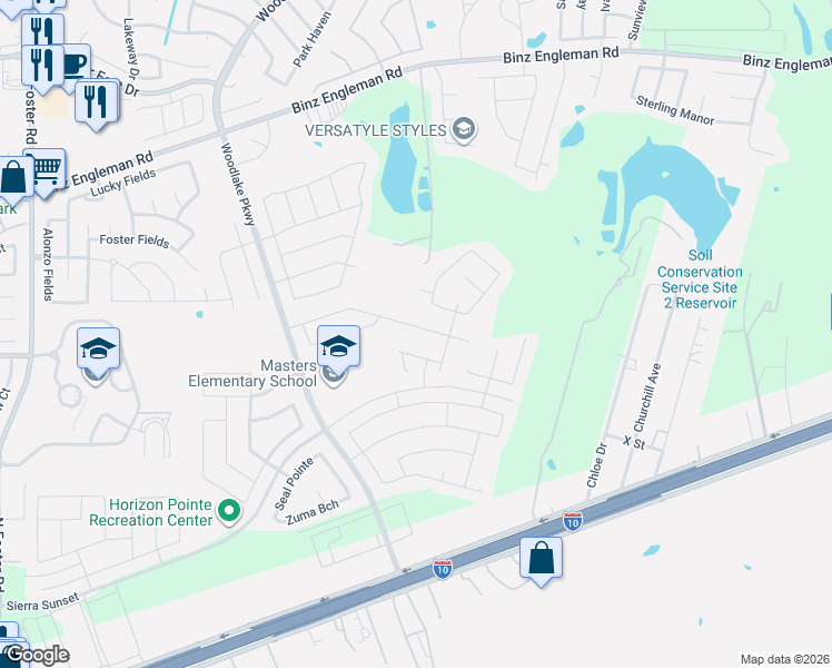 map of restaurants, bars, coffee shops, grocery stores, and more near 7246 Lunar Eclipse in Converse