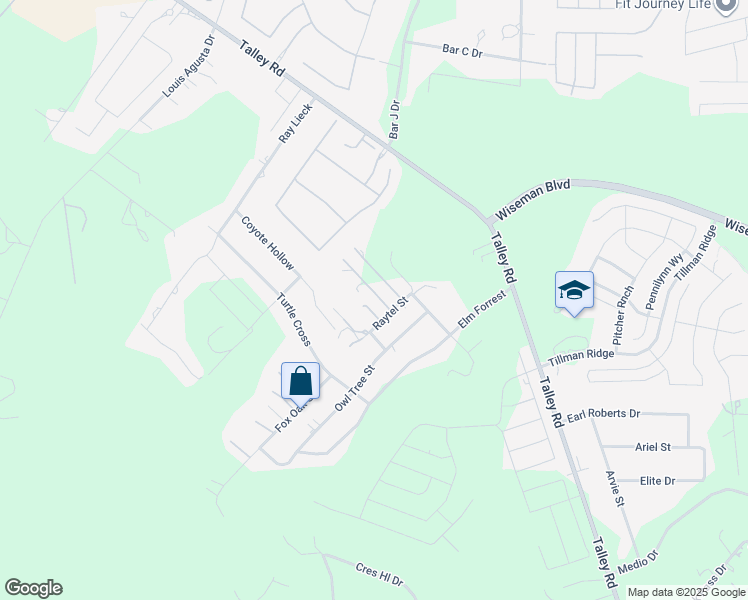 map of restaurants, bars, coffee shops, grocery stores, and more near 13533 Raytel Street in San Antonio