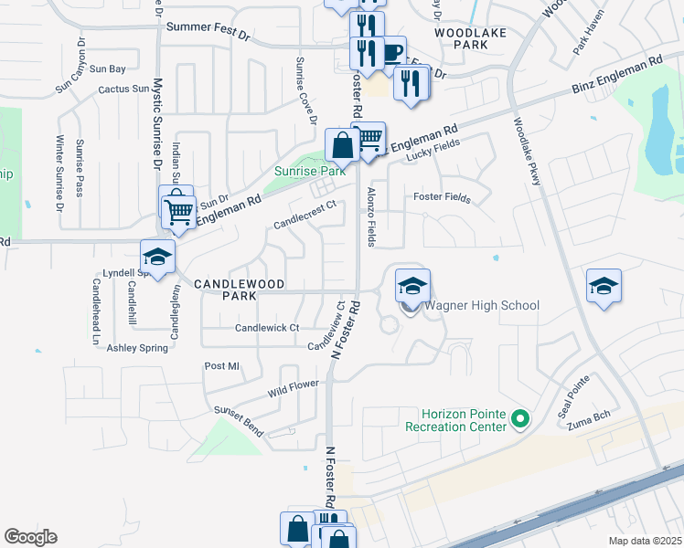 map of restaurants, bars, coffee shops, grocery stores, and more near 6531 Candlearch Circle in San Antonio