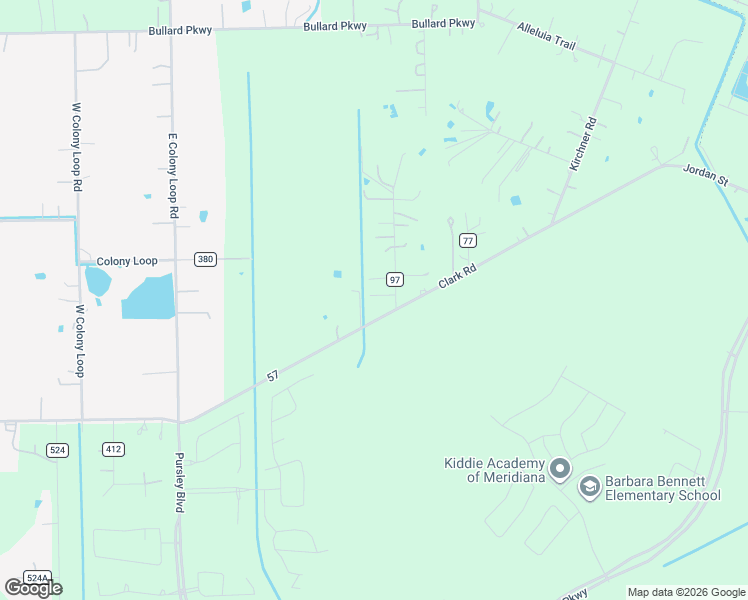 map of restaurants, bars, coffee shops, grocery stores, and more near 5857 Clark Road in Manvel