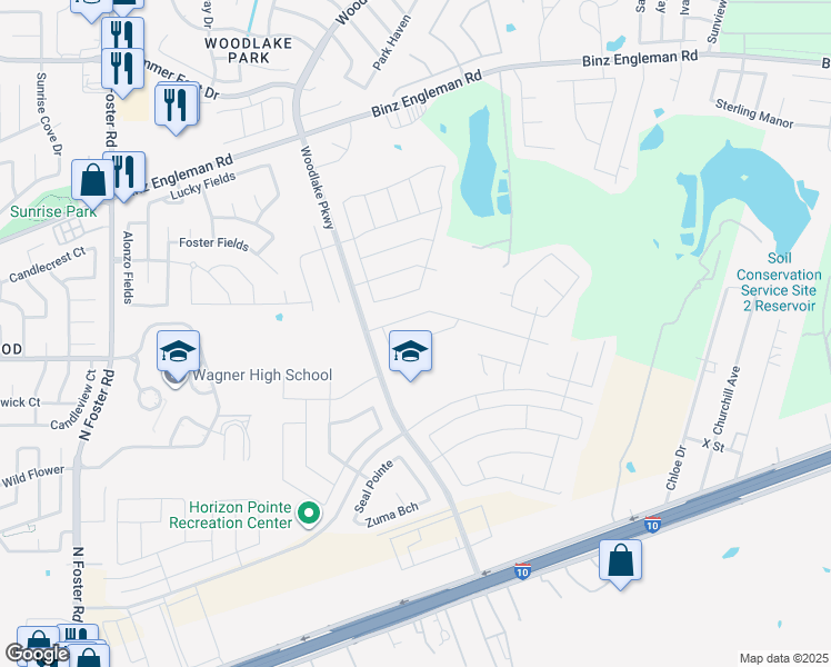 map of restaurants, bars, coffee shops, grocery stores, and more near 7135 Quarter Moon in Converse
