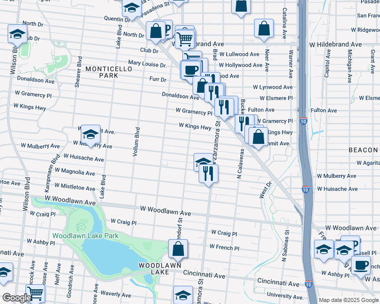 map of restaurants, bars, coffee shops, grocery stores, and more near 1809 West Mulberry Avenue in San Antonio