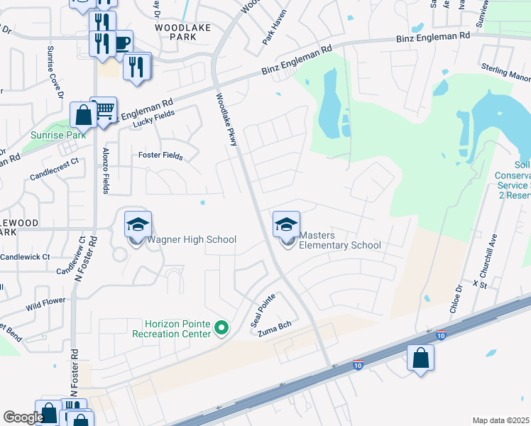 map of restaurants, bars, coffee shops, grocery stores, and more near 3123 Saturn Path in Bexar County