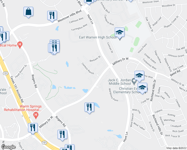 map of restaurants, bars, coffee shops, grocery stores, and more near 2218 Tarpley Street in San Antonio