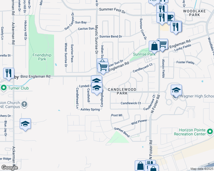 map of restaurants, bars, coffee shops, grocery stores, and more near 3710 Candleglenn in San Antonio