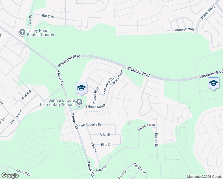 map of restaurants, bars, coffee shops, grocery stores, and more near 2223 Abadeer Trail in San Antonio