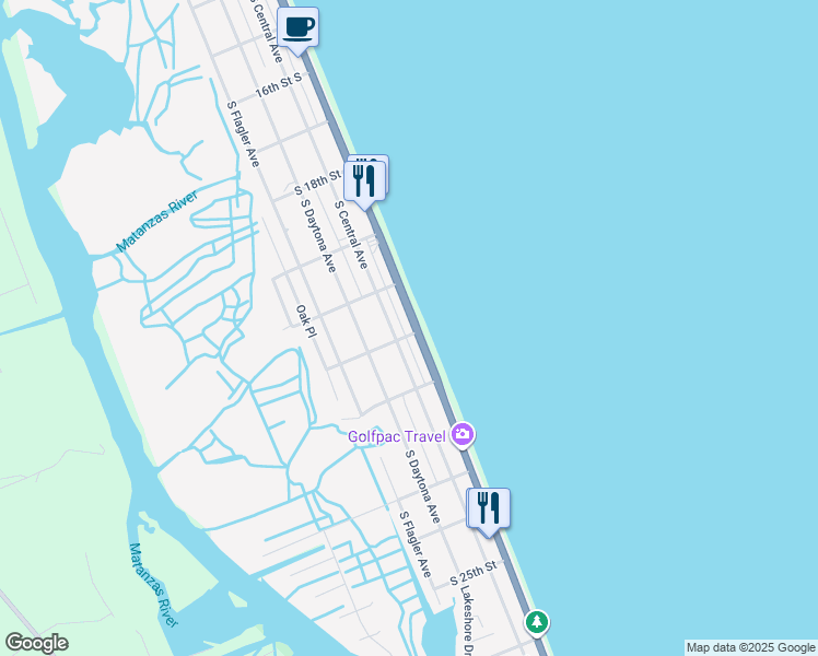 map of restaurants, bars, coffee shops, grocery stores, and more near 2042 South Oceanshore Boulevard in Flagler Beach