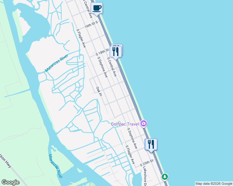 map of restaurants, bars, coffee shops, grocery stores, and more near 2027 South Daytona Avenue in Flagler Beach