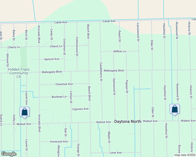 map of restaurants, bars, coffee shops, grocery stores, and more near 1558 Candleberry Street in Bunnell