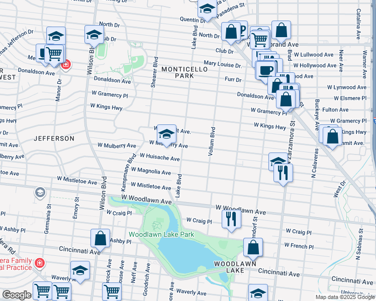 map of restaurants, bars, coffee shops, grocery stores, and more near 2046 West Mulberry Avenue in San Antonio