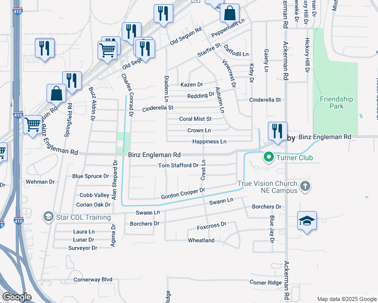 map of restaurants, bars, coffee shops, grocery stores, and more near 5203 Binz-Engleman Road in San Antonio
