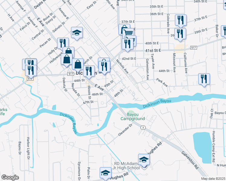 map of restaurants, bars, coffee shops, grocery stores, and more near 2918 46th St in Dickinson