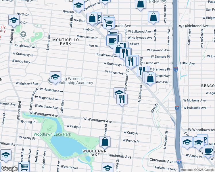 map of restaurants, bars, coffee shops, grocery stores, and more near 1809 West Mulberry Avenue in San Antonio