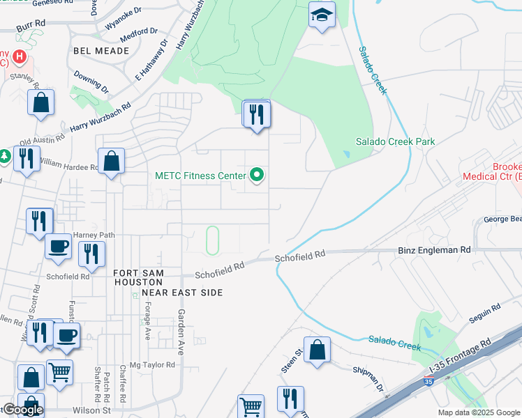map of restaurants, bars, coffee shops, grocery stores, and more near 3216 Cpl Johnson Road in San Antonio