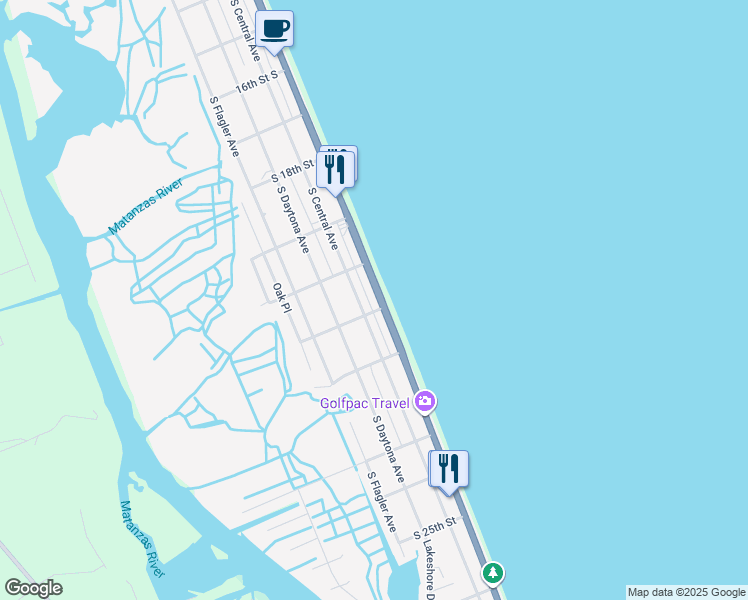map of restaurants, bars, coffee shops, grocery stores, and more near 2042 South Oceanshore Boulevard in Flagler Beach