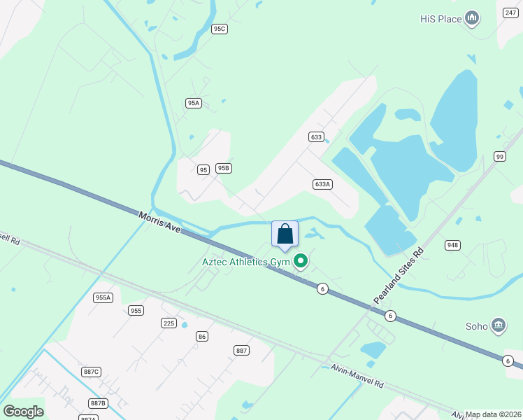 map of restaurants, bars, coffee shops, grocery stores, and more near 101 Ridge Road in Manvel