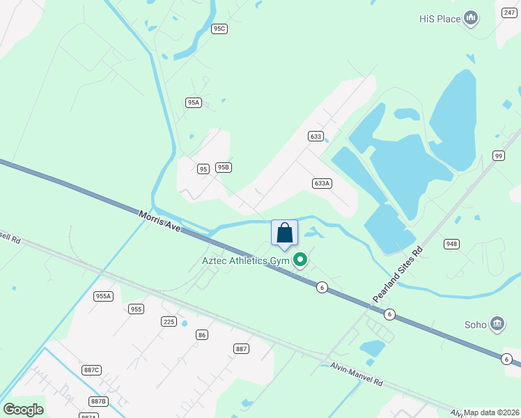 map of restaurants, bars, coffee shops, grocery stores, and more near 101 Ridge Road in Manvel