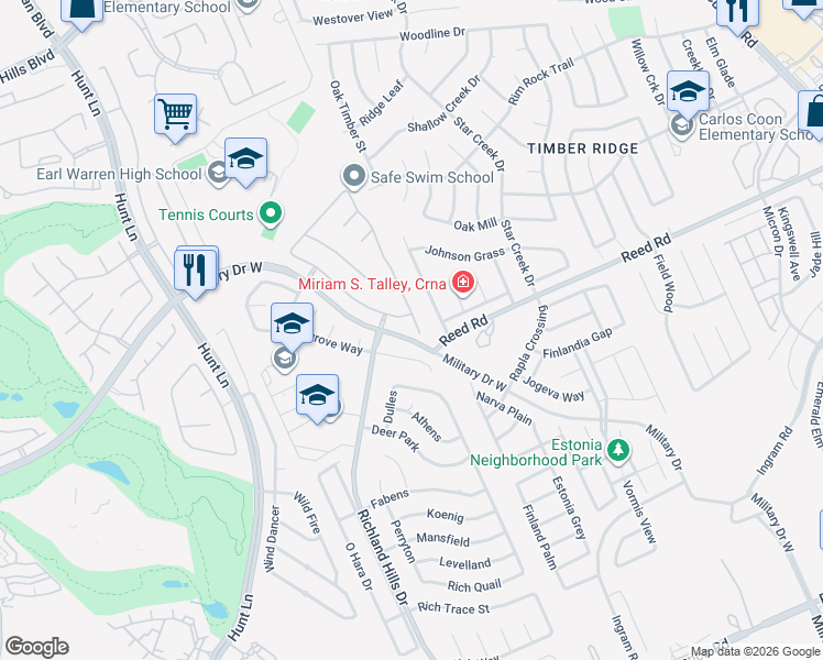 map of restaurants, bars, coffee shops, grocery stores, and more near 2411 Sage Hollow in San Antonio
