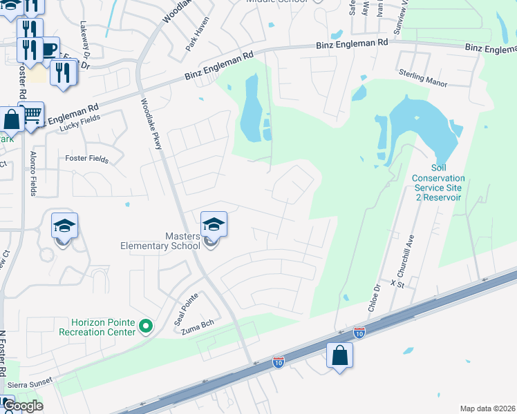 map of restaurants, bars, coffee shops, grocery stores, and more near 7246 Lunar Eclipse in Converse