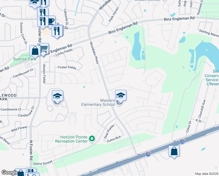 map of restaurants, bars, coffee shops, grocery stores, and more near 3123 Saturn Path in Bexar County